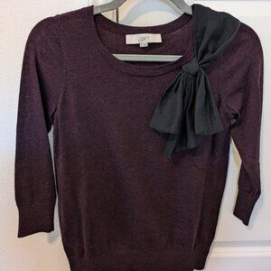 Plum 3/4 Sleeve LOFT Sweater with Bow (Size S)